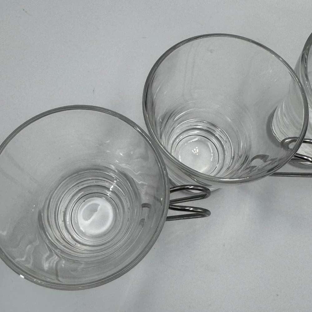 Bormioli Rocco Oslo Tempered Glass Coffee Cups Set of 4 Stainless‎ Steel Handles